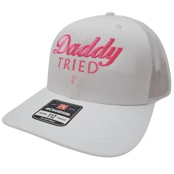 Daddy Tried Funny Gag Gift Hat USA Embroidery Trucker Mesh Snapback White Pink T Travel Daddy  main image 4